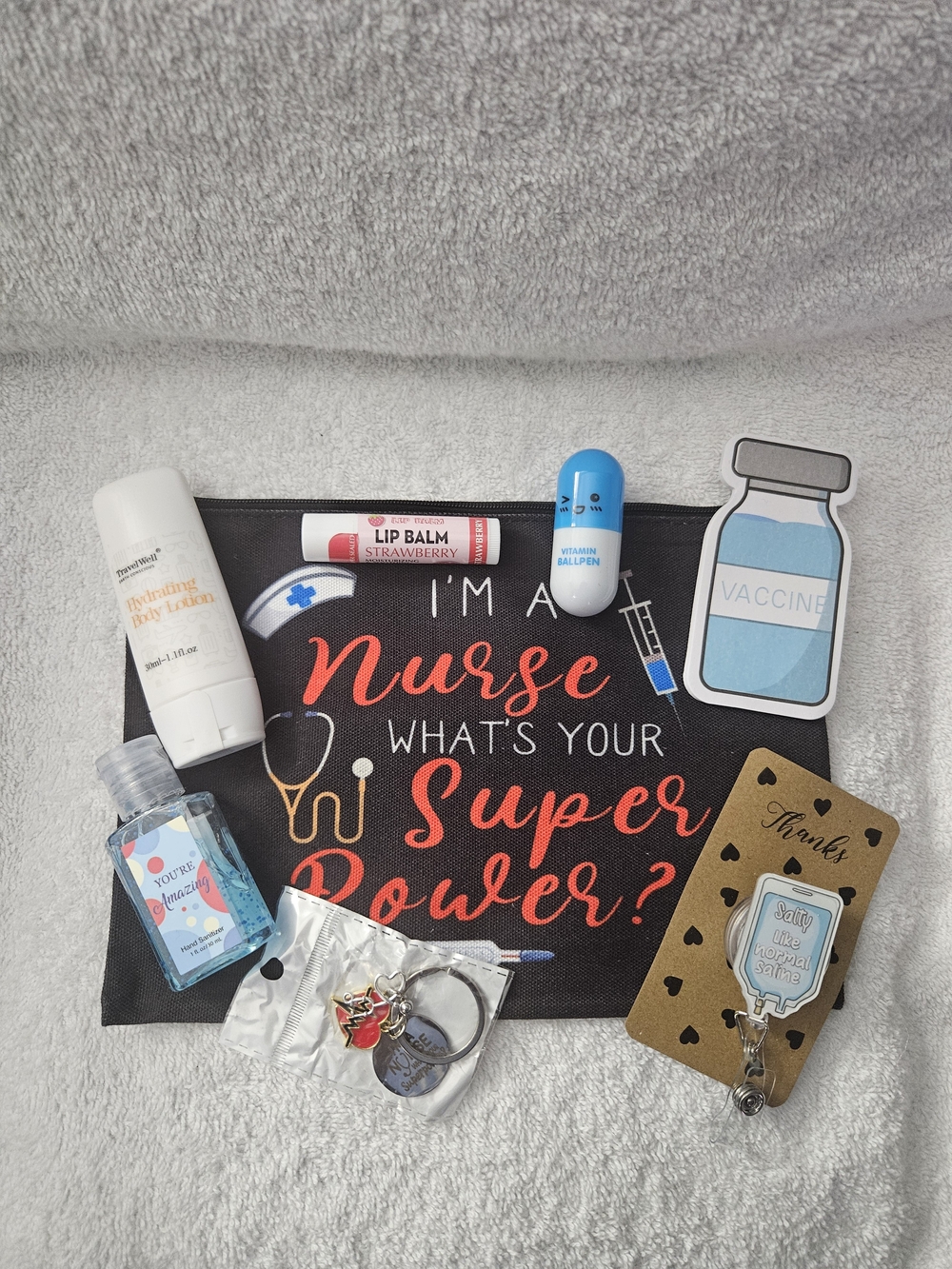 Sarcastic Nurse Gift Set Bag Keychain Badge Reel: RN CNA Birthday Care Package
